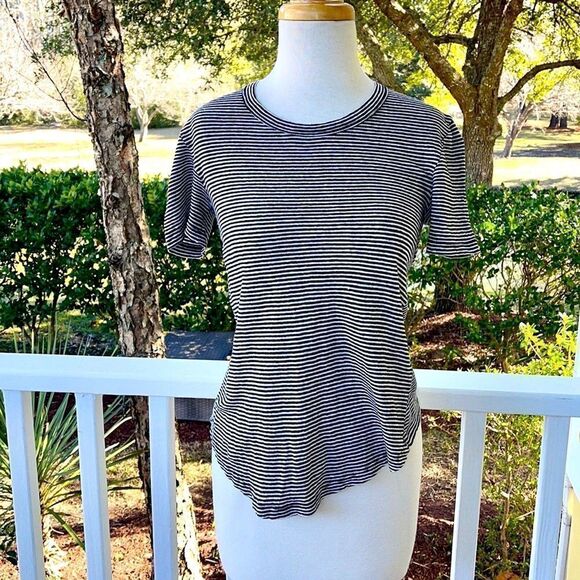 A.L.C. Striped Tesi Split-Back Linen Tee - Picture 2 of 6